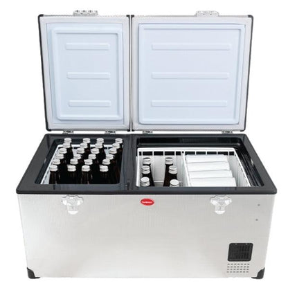 SnoMaster 66L Low Profile Dual Compartment Portable Fridge/Freezer AC/DC – Stainless Steel (SMDZ-LP66D)