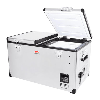 SnoMaster 66L Low Profile Dual Compartment Portable Fridge/Freezer AC/DC – Stainless Steel (SMDZ-LP66D)