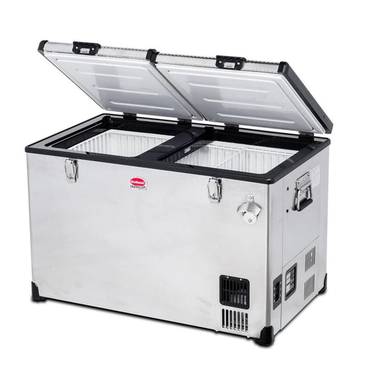 SnoMaster 56L Dual Compartment Portable Fridge/Freezer AC/DC – Stainless Steel (SMDZ-CL56D)