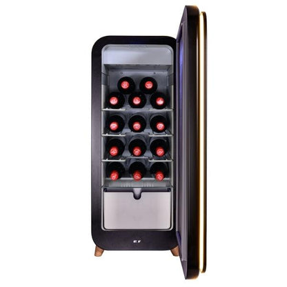 SnoMaster 14 Bottle Solid Door Single Zone Retro Wine Cooler – Black (VT-19DBPRO)