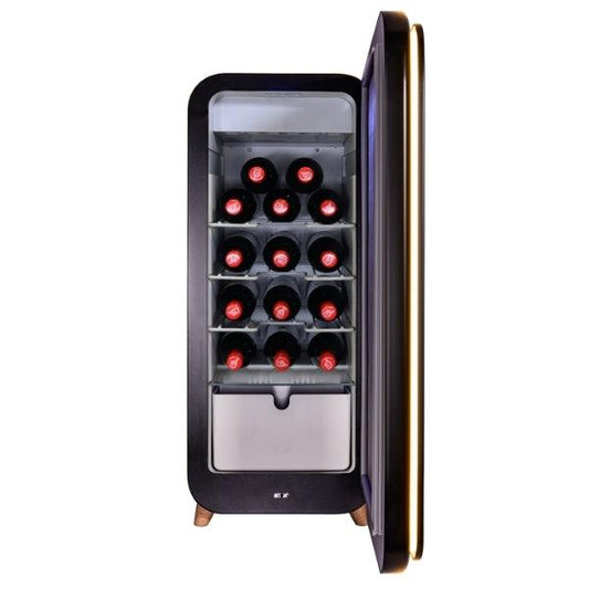 SnoMaster 14 Bottle Solid Door Single Zone Retro Wine Cooler – Black (VT-19DBPRO)